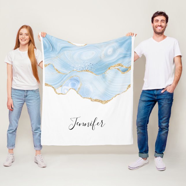 Elegantes Cooles Blue Agate mit Gold Glitzer Ribbo Fleecedecke (Beispiel)