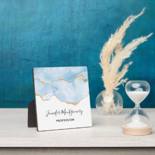 Elegantes Cooles Blue Agate mit Gold Glitzer Ribbo Fotoplatte