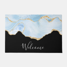 Elegantes Cooles Blue Agate mit Gold Glitzer Ribbo Fußmatte