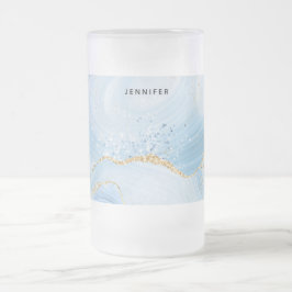 Elegantes Cooles Blue Agate mit Gold Glitzer Ribbo Mattglas Bierglas