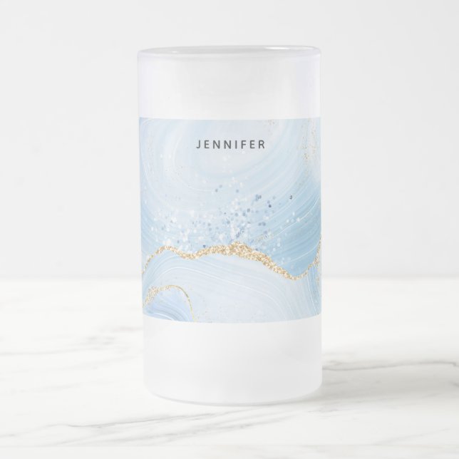 Elegantes Cooles Blue Agate mit Gold Glitzer Ribbo Mattglas Bierglas (Mittel)