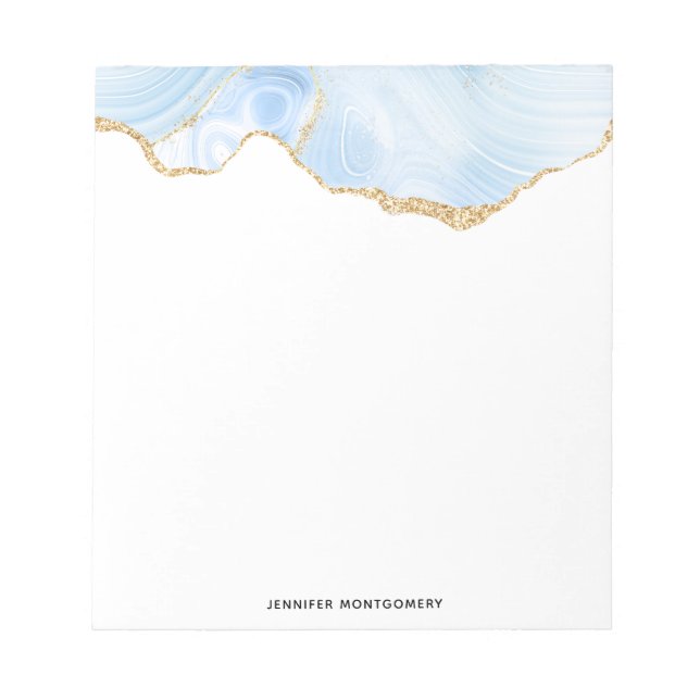 Elegantes Cooles Blue Agate mit Gold Glitzer Ribbo Notizblock (Vorderseite)