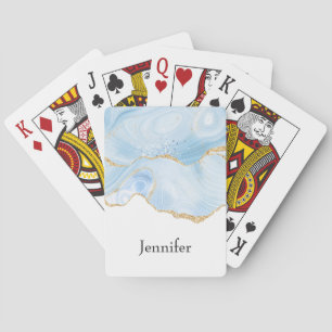 Elegantes Cooles Blue Agate mit Gold Glitzer Ribbo Spielkarten