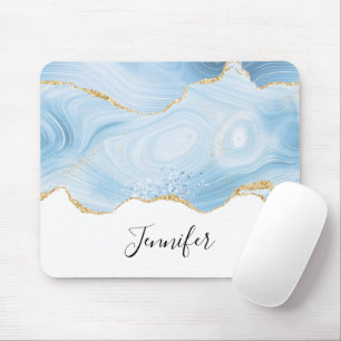 Elegantes Cooles Blue Agate und Gold Glitzer Ribbo Mousepad