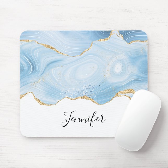 Elegantes Cooles Blue Agate und Gold Glitzer Ribbo Mousepad (Mit Mouse)