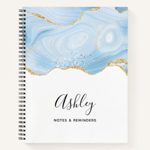 Elegantes Cooles Blue Agate und Gold Glitzer Ribbo Notizbuch