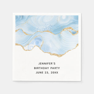 Elegantes Cooles Blue Agate und Gold Glitzer Ribbo Serviette