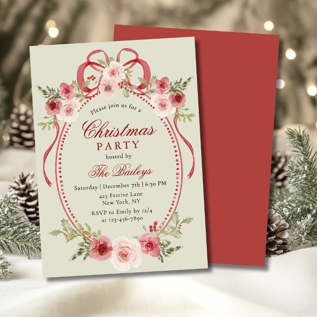 Elegantes Coquette Floral Weihnachten Party Einladung (Von Creator hochgeladen)