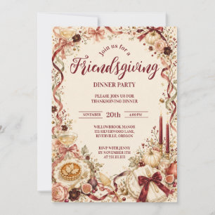 Elegantes Coquette-Friendsgiving-Dinner Einladung