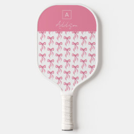 Elegantes Coquette Pink Bow Monogramm Pickleball Schläger