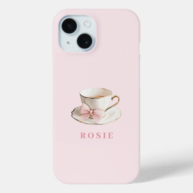 Elegantes Coquette Preppy Pink Teacup mit Bow Case-Mate iPhone Hülle (Rückseite)