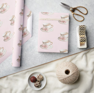 Elegantes Coquette Preppy Pink Teacup mit Bow Geschenkpapier