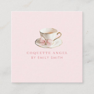Elegantes Coquette Preppy Pink Teacup mit Bow Quadratische Visitenkarte