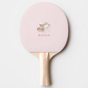 Elegantes Coquette Preppy Pink Teacup mit Bow Tischtennis Schläger