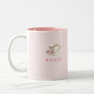 Elegantes Coquette Preppy Pink Teacup mit Bow Zweifarbige Tasse