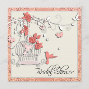 Elegantes Coral Birdcage Brautparty Einladung