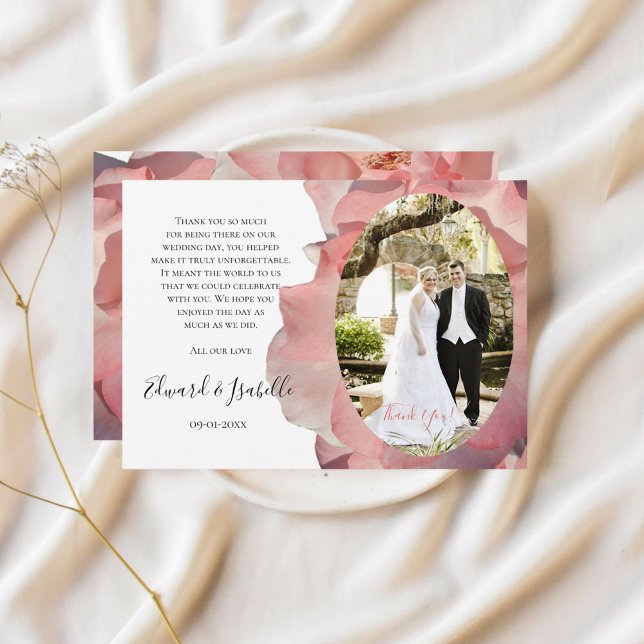 Elegantes Coral Pink Floral Foto Vielen Dank Dankeskarte (Von Creator hochgeladen)