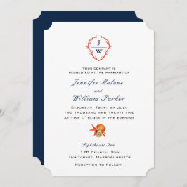 Elegantes Coral Wappen mit anfänglicher Hochzeit a Einladung
