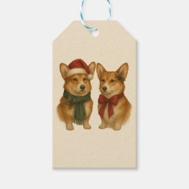 Elegantes Corgi-Paar Weihnachten Festlich Feiertag Geschenkanhänger