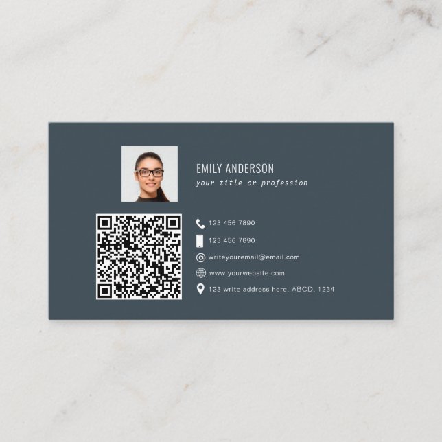 Elegantes Corporate QR Foto Social Media Logo  Visitenkarte (Vorderseite)