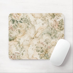 Elegantes Cottagecore-Marmor-Botanik-Technik Mousepad