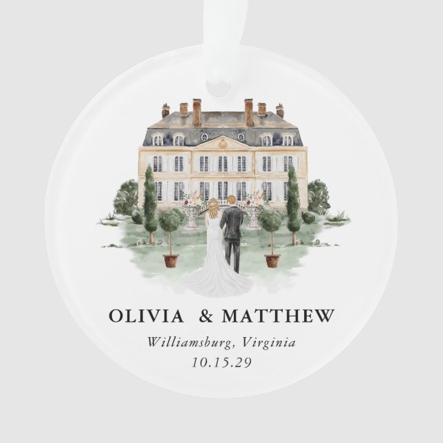 Elegantes Country Manor Wedding Foto Keepake Ornament (Vorderseite)