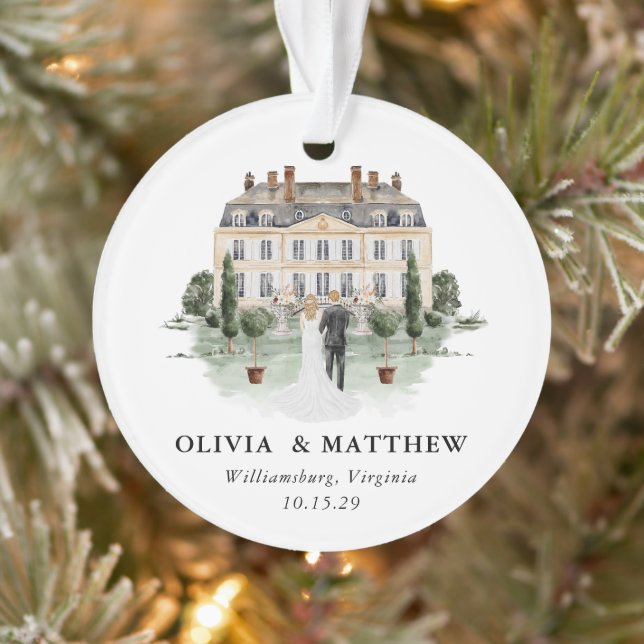 Elegantes Country Manor Wedding Foto Keepake Ornament (Baum)