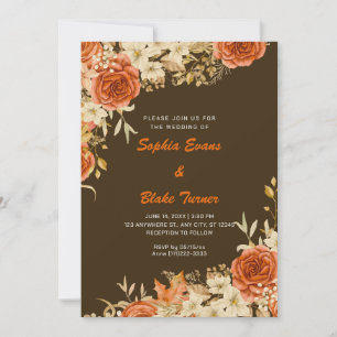 Elegantes Country Orange Rose Braun Hochzeit Einladung