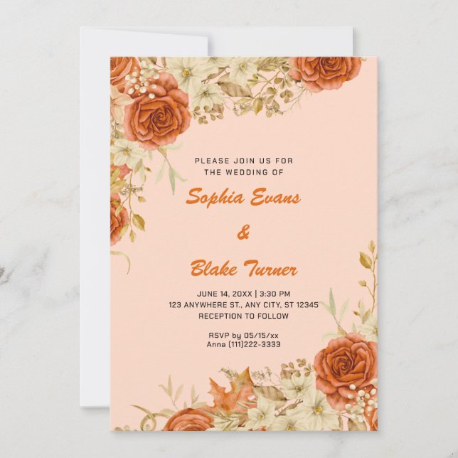 Elegantes Country Orange Rose Orange Cream Wedding Einladung (Vorderseite)