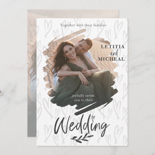 Elegantes Couple Foto Black & White Wedding Einladung (Vorne/Hinten)