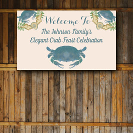 Elegantes Crab Feast Watercolor Blue Crabs, Seashe Banner