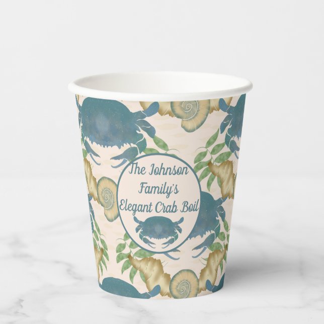 Elegantes Crab Feast Watercolor Blue Crabs, Seashe Pappbecher (Vorderseite)