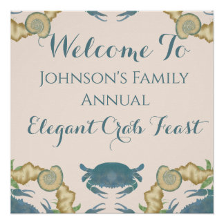 Elegantes Crab Feast Watercolor Blue Crabs, Seashe Poster