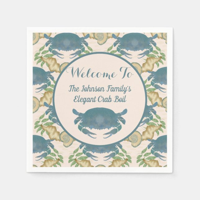 Elegantes Crab Feast Watercolor Blue Crabs, Seashe Serviette (Vorderseite)