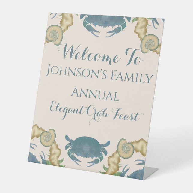Elegantes Crab Feast Watercolor Blue Crabs, Seashe Sockelschild (Vorderseite)