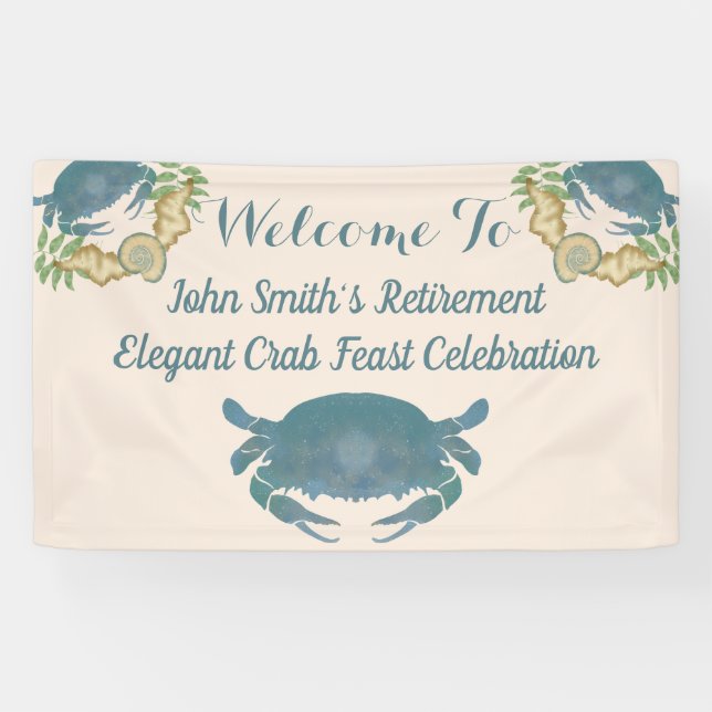 Elegantes Crab Feast Watercolor Blue Retirement Banner (Horizontal)