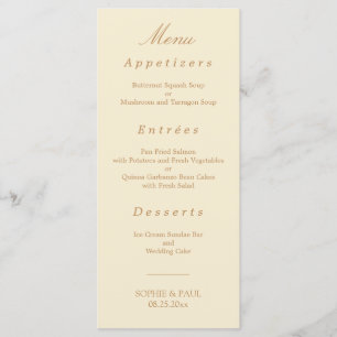 Elegantes Cream Beige Wedding Menu Menükarte