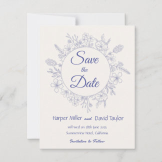 Elegantes Cream & Blue Floral Save the Date