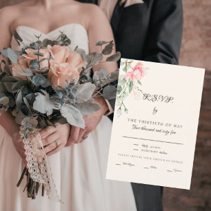 Elegantes Cream Blush Floral Abendessen Script UAW RSVP Karte
