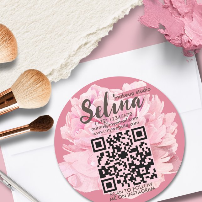 Elegantes Cream Blush Pink Floral Makeup Studio Runder Aufkleber (Von Creator hochgeladen)