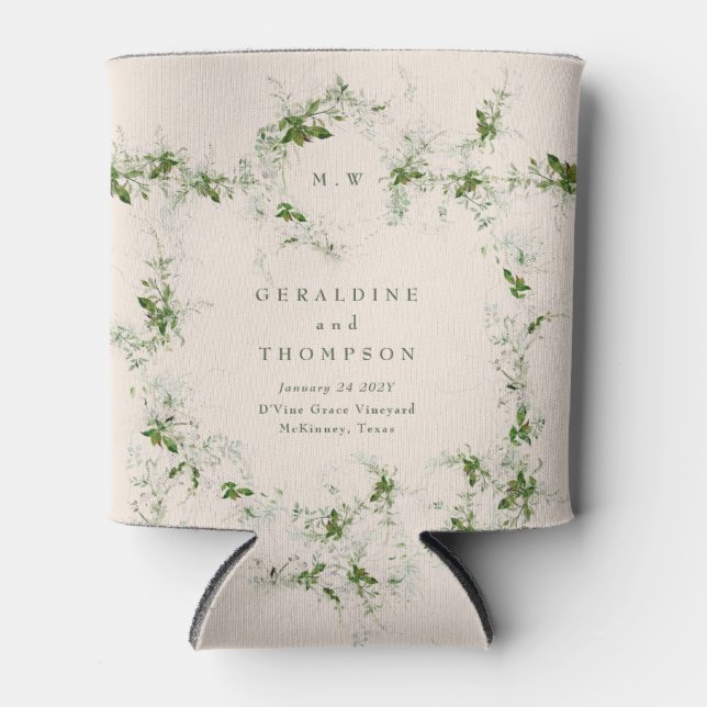 Elegantes Cream Eucalyptus Monogram Wedding Gift Dosenkühler (Vorderseite)