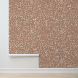 Elegantes Cream Floral Muster Terracotta auf dem M Tapete