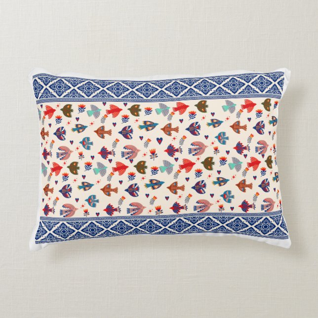 Elegantes Cream & Navy Red Pattern Akzent Pillow Dekokissen (Vorderseite)