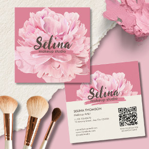 Elegantes Cream Pink Floral Makeup Studio Quadratische Visitenkarte