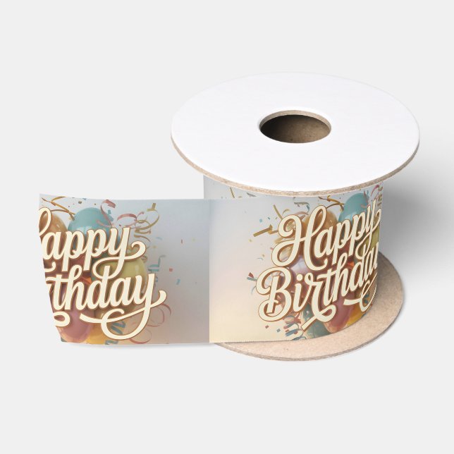 Elegantes Cream-Script-"Happy Birthday"-Grafik Satinband (Spule)