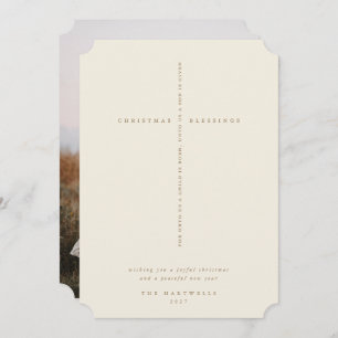 Elegantes Cream Scripture Cross Foto Feiertagskarte
