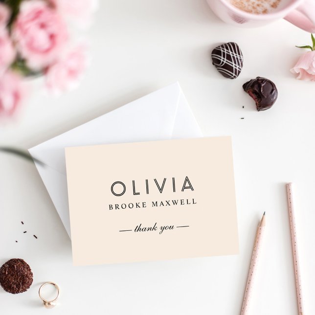 Elegantes Cream und Schwarzes Monogramm Dankeskarte (Von Creator hochgeladen)