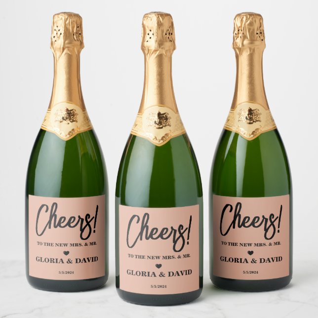 Elegantes Cream Wedding Sparkling Weinlabel (Flaschen)