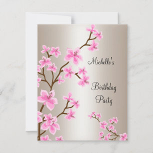Elegantes Creme-Beige-Rosa-Blumen-Geburtstag Einladung