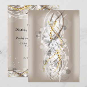 Elegantes Creme-Gold-Diamant-Juwel-Party-Lang Einladung